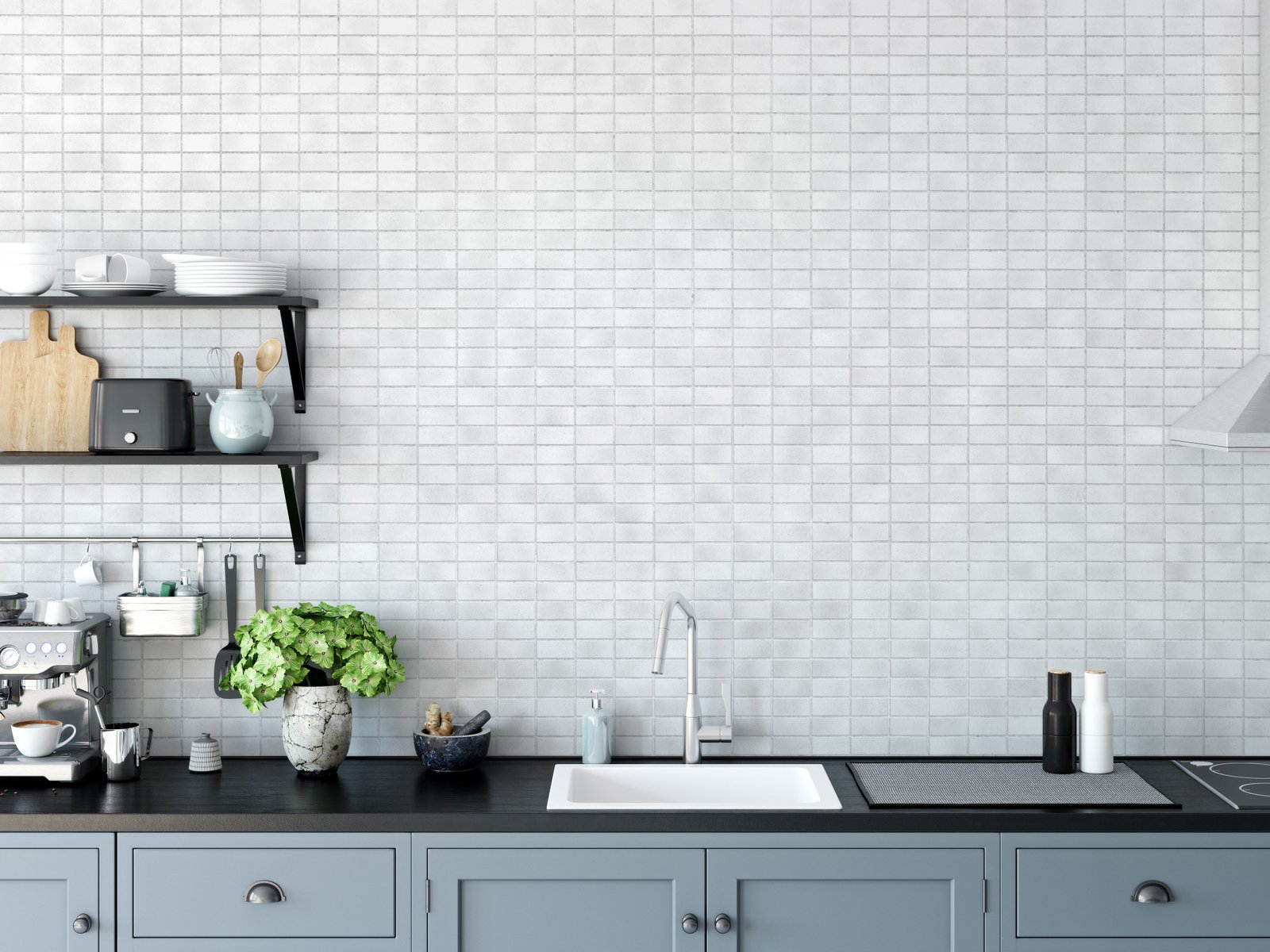 Kitchen interior wall mockup. Wall art. 3d rendering, 3d